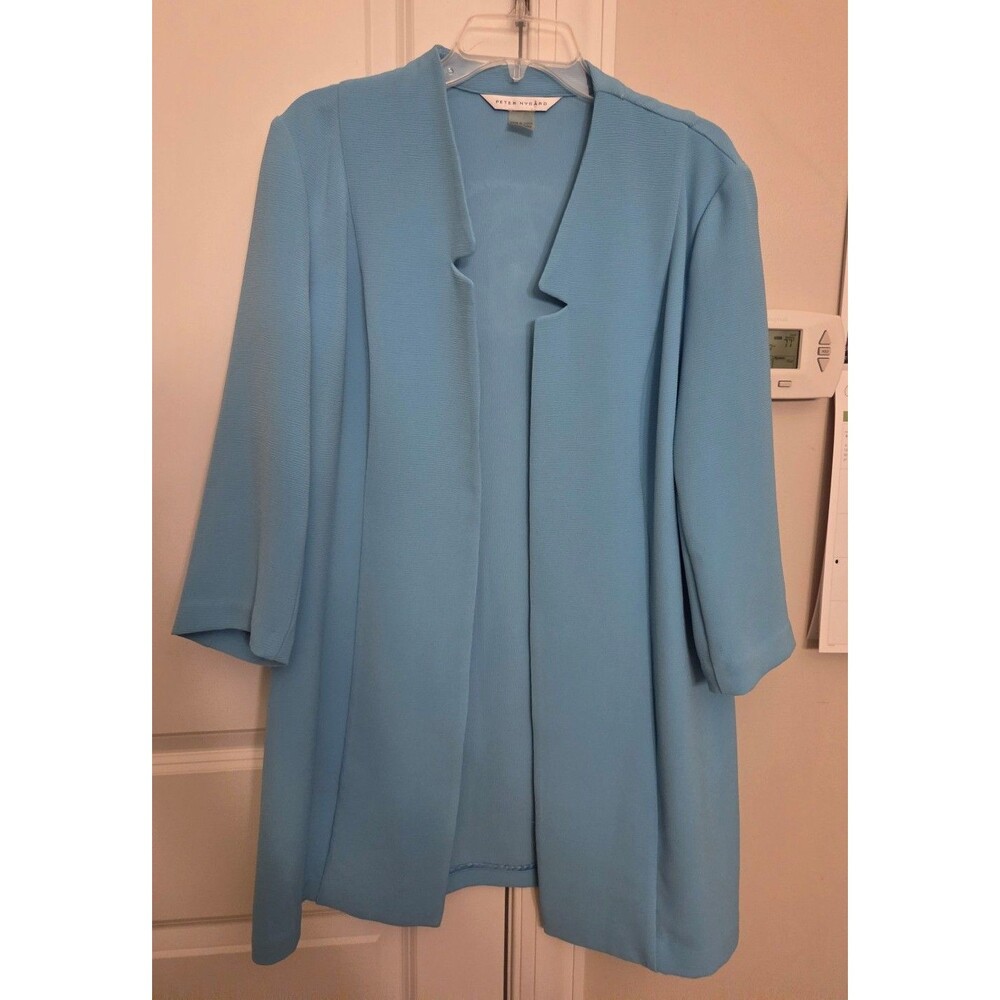 Peter Nygard "Spa Blue" Open Front Textured Jacket Size 14